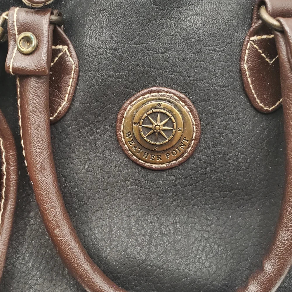 Vintage Mitzi Weather Point Convertible‎ Crossbody Bag Black with Brown Accents.